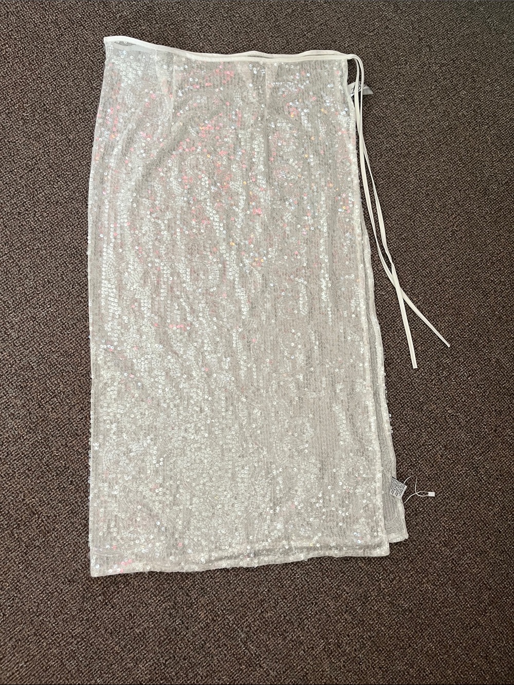 White Iridescent Sequin Swim Sarong Cover-Up